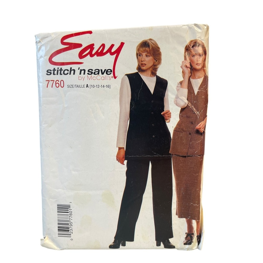 McCall's 7760 Misses Vest Top Skirt Pants Pattern Size 10-16 1990s